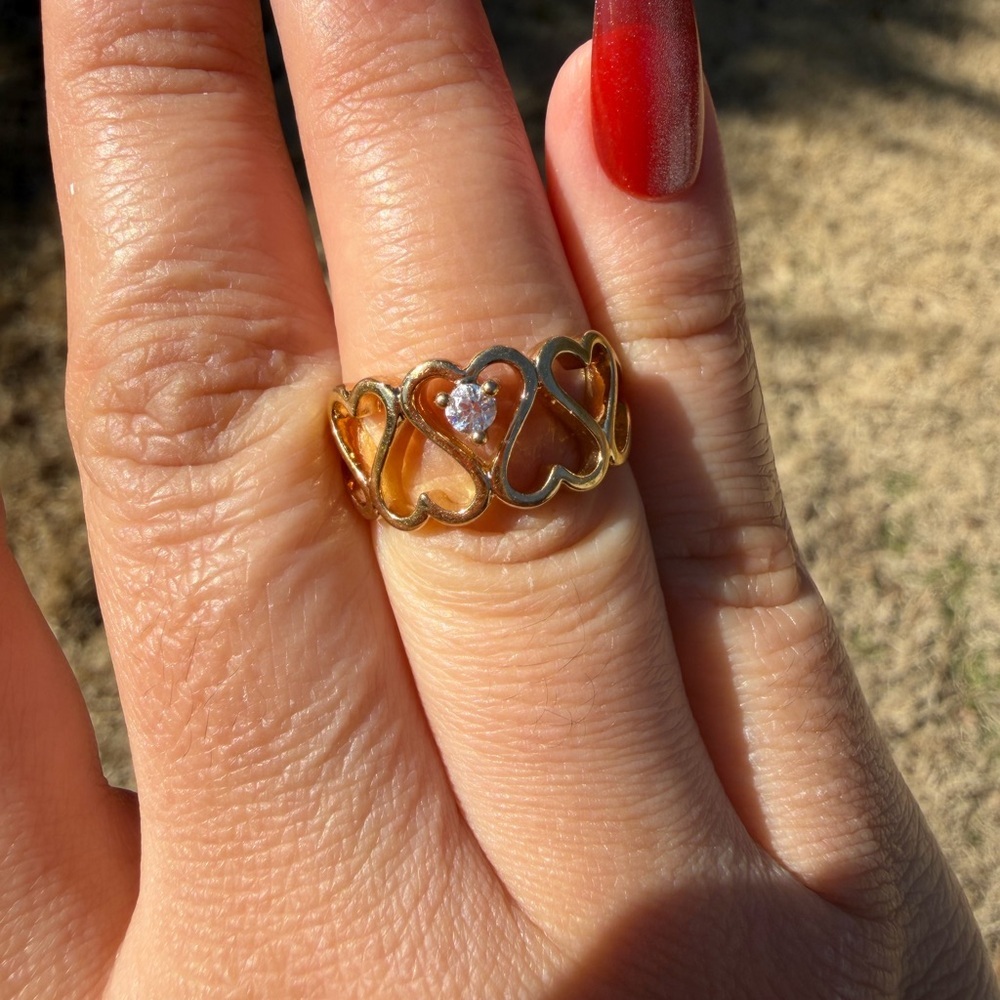 Gold Plated Heart Design Ring with Crystal